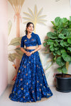 Blue thread and sequin embroidery lehenga