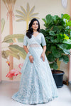Sea blue embroidery lehenga