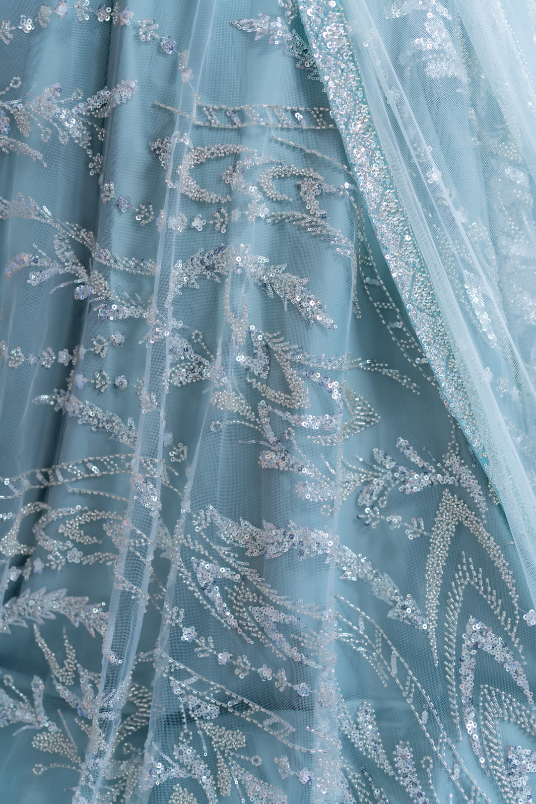 Sea blue embroidery lehenga
