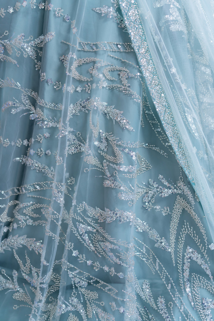 Sea blue embroidery lehenga