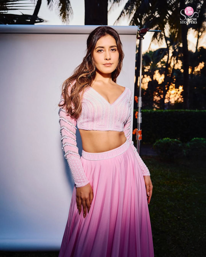 Crepe pink pearl embroidery lehenga