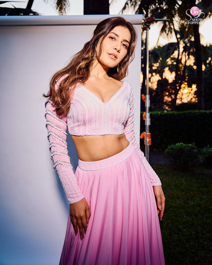 Crepe pink pearl embroidery lehenga