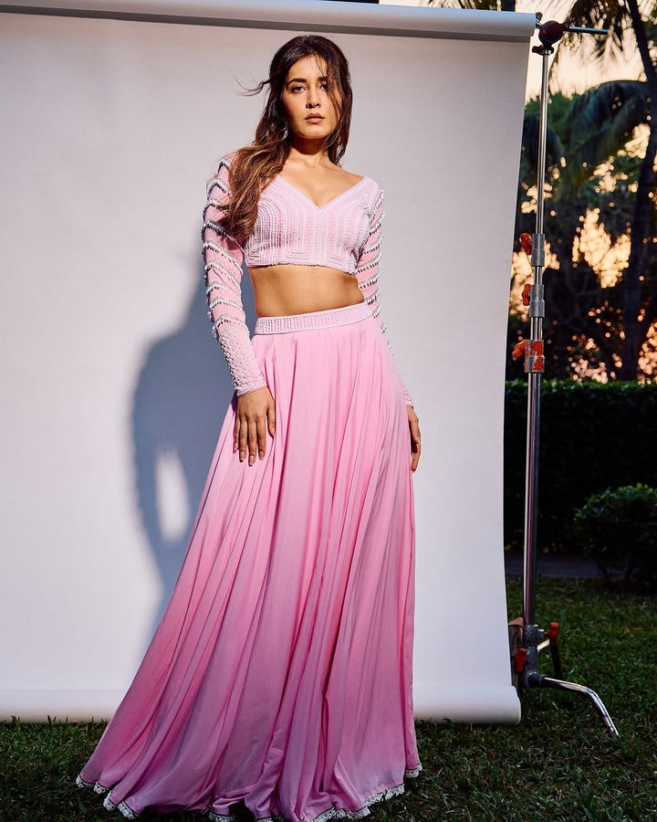 Crepe pink pearl embroidery lehenga
