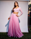 Crepe pink pearl embroidery lehenga