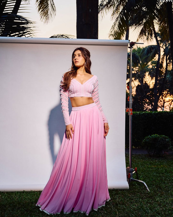 Crepe pink pearl embroidery lehenga