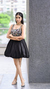 Black Floral Embellished Balloon Mini Dress