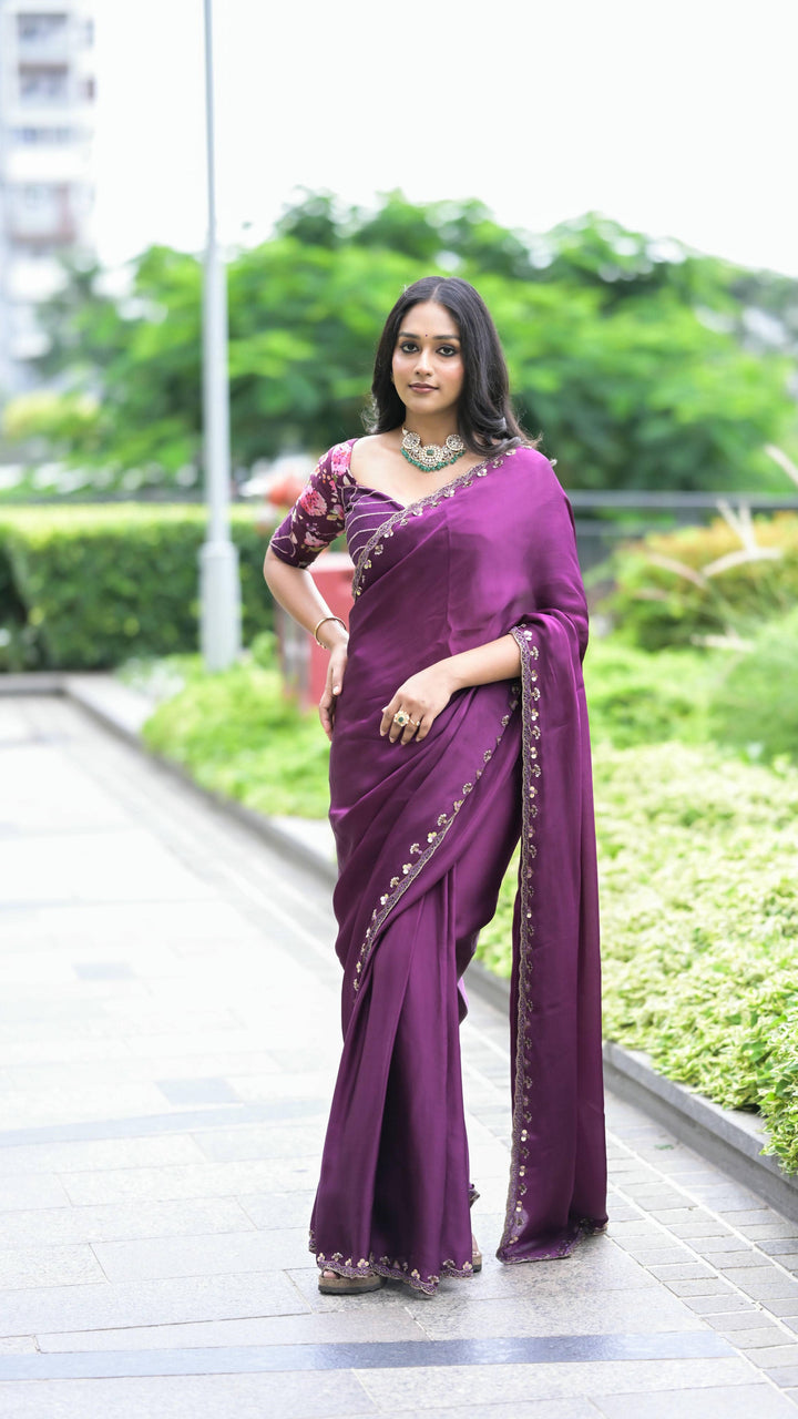 Floral Symphony in Orchid Purple Saree