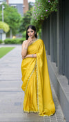 Sunshine Yellow Handcrafted Organza Saree with Embroidered Border