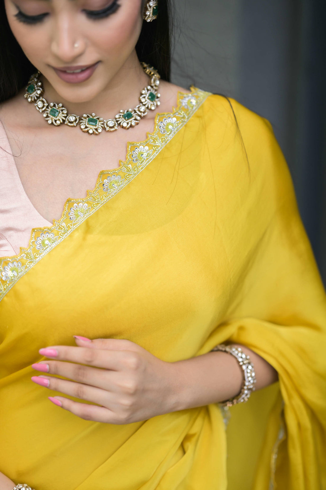 Sunshine Yellow Handcrafted Organza Saree with Embroidered Border
