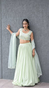 Sage Green Embroidered Lehenga with Silver Threadwork Blouse