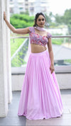 Lavender Blossom Embroidered Lehenga – Soft Net Dupatta & Statement Floral Blouse