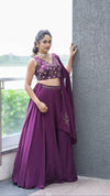 Embellished Plum Lehenga Set with Intricate Thread & Bead Embroidery