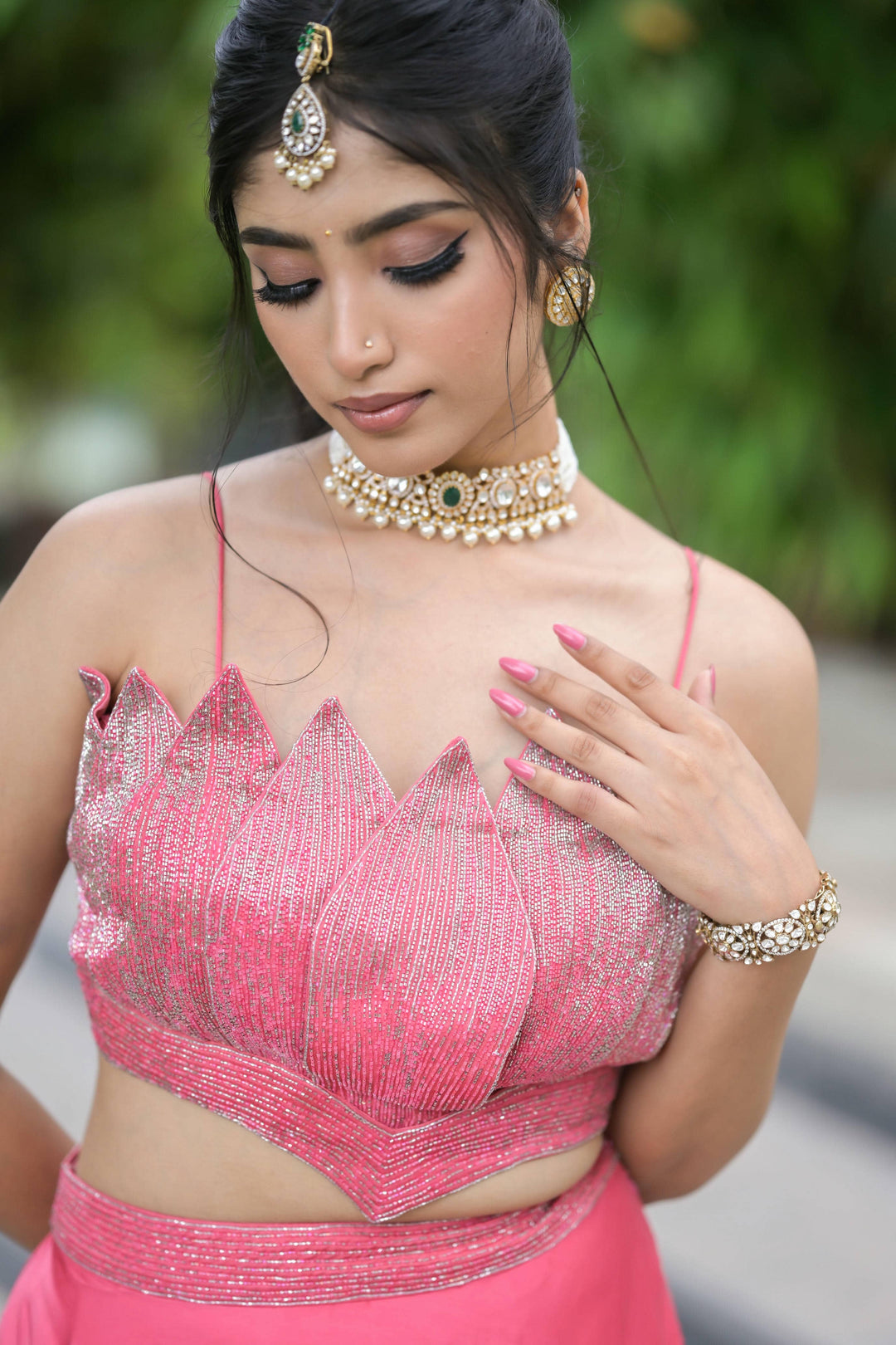Pink Radiance Hand-Embroidered Lehenga
