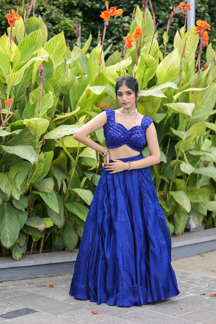 Sapphire Blue Sequin Textured Lehenga with Structured Blouse