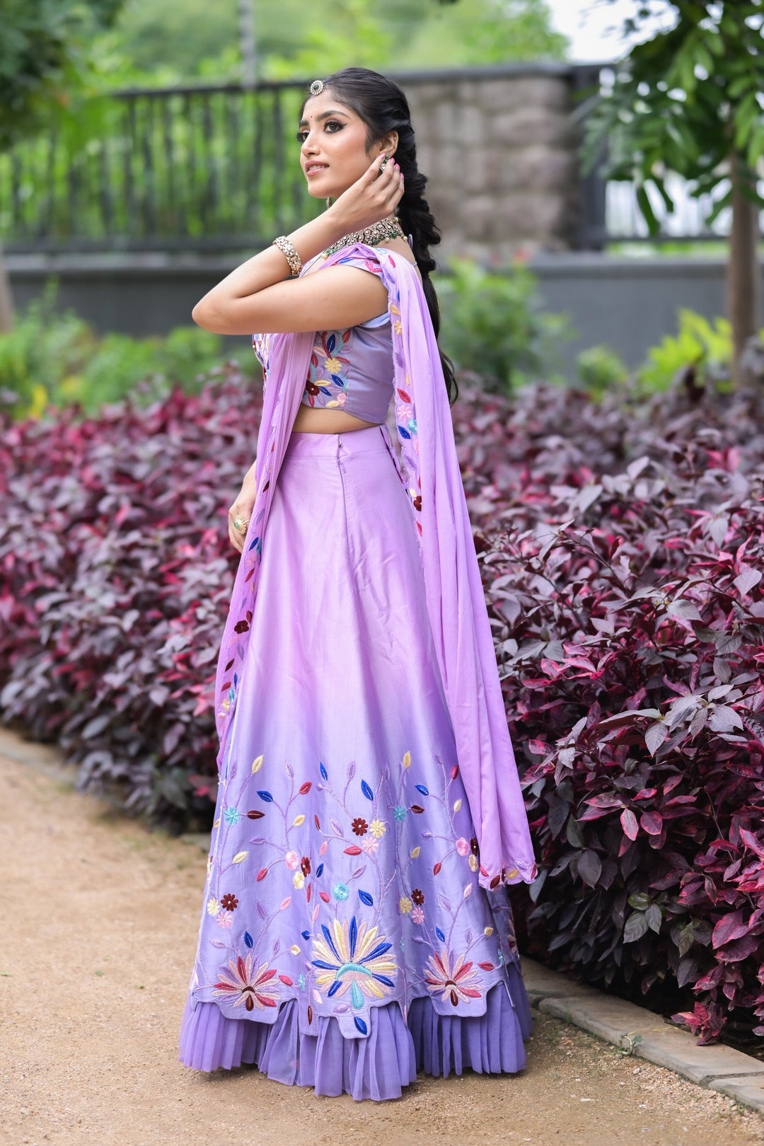 Lavender Floral Embroidered Lehenga with Ruffled Hem