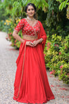 Scarlet Red Embroidered Lehenga Set with Gold Detailing