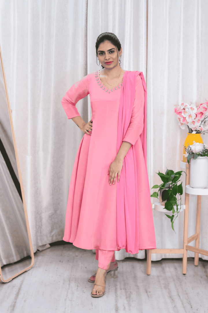 Blush Charm Designer Tissue Kurti Set with Pastel Embroidery