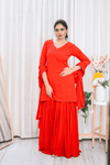 Vibrant Red Sharara Set with Delicate Thread Embroidery