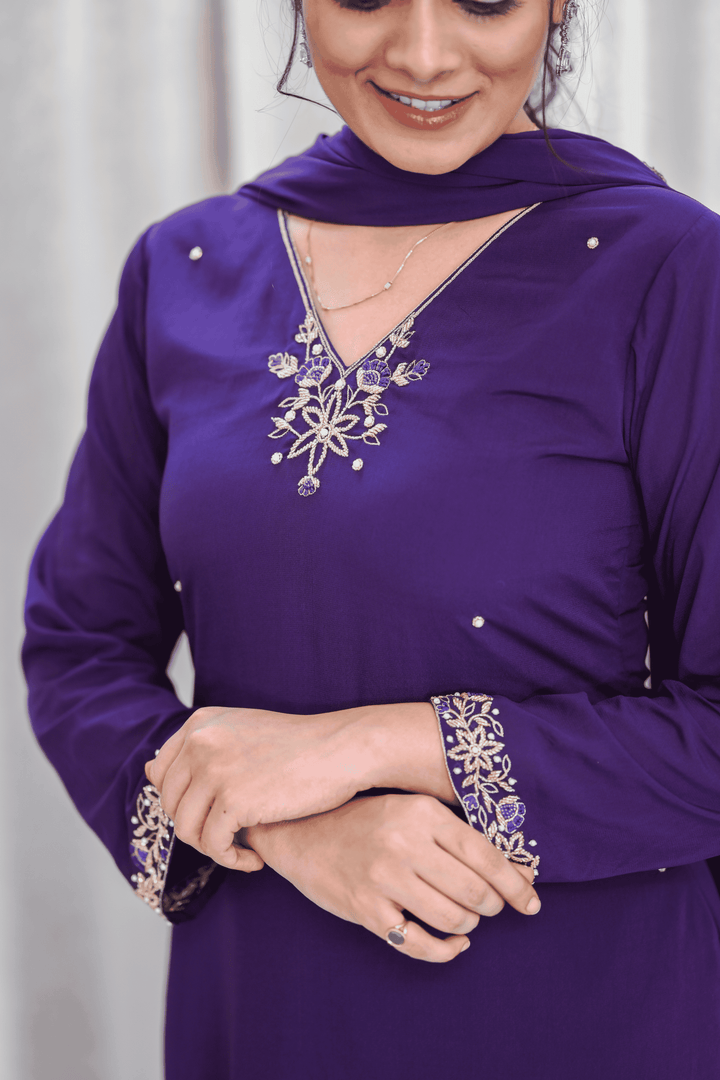 Elegant Violet Embroidered Kurti Set