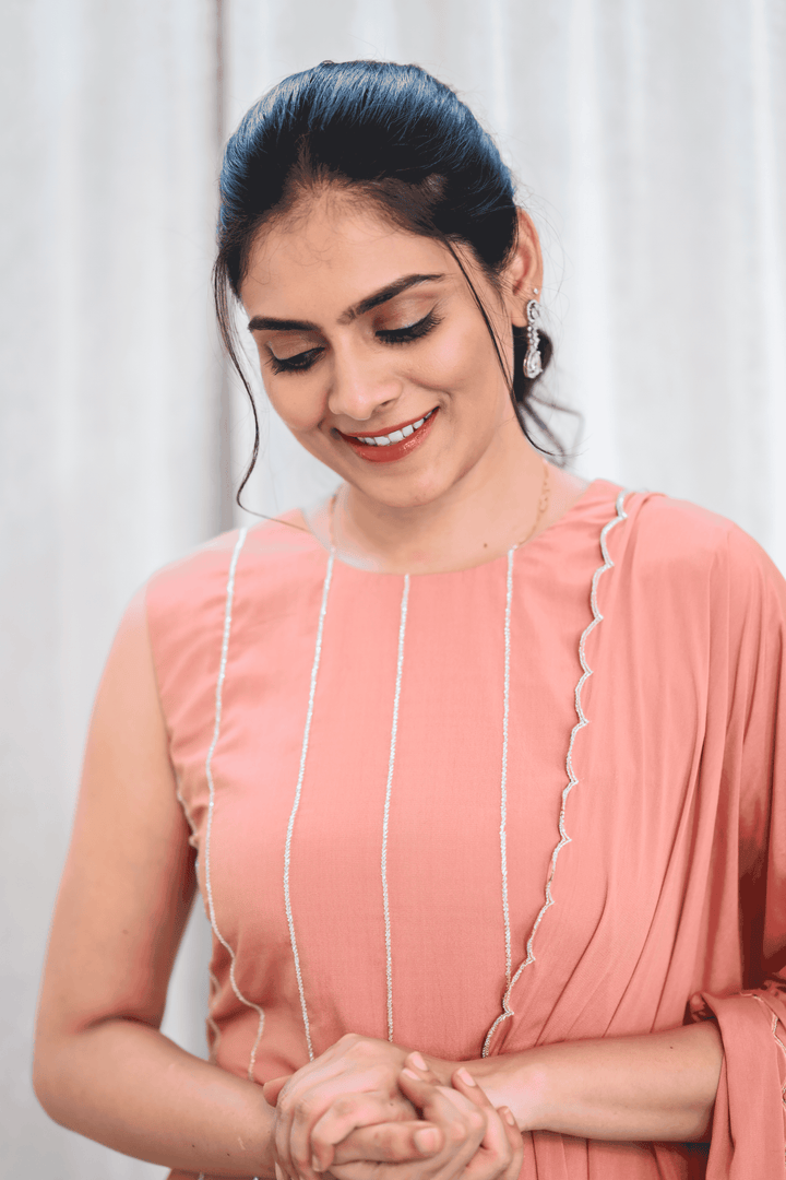 Blush Bloom – Sleeveless Straight Kurti Set  with Delicate Embroidery