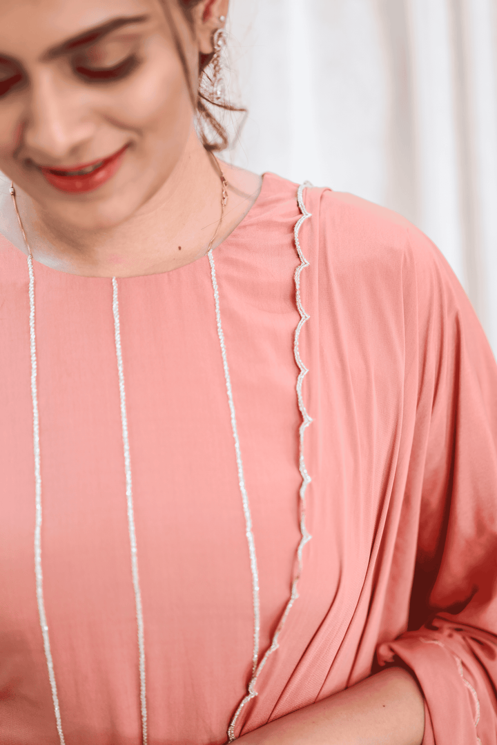 Blush Bloom – Sleeveless Straight Kurti Set  with Delicate Embroidery