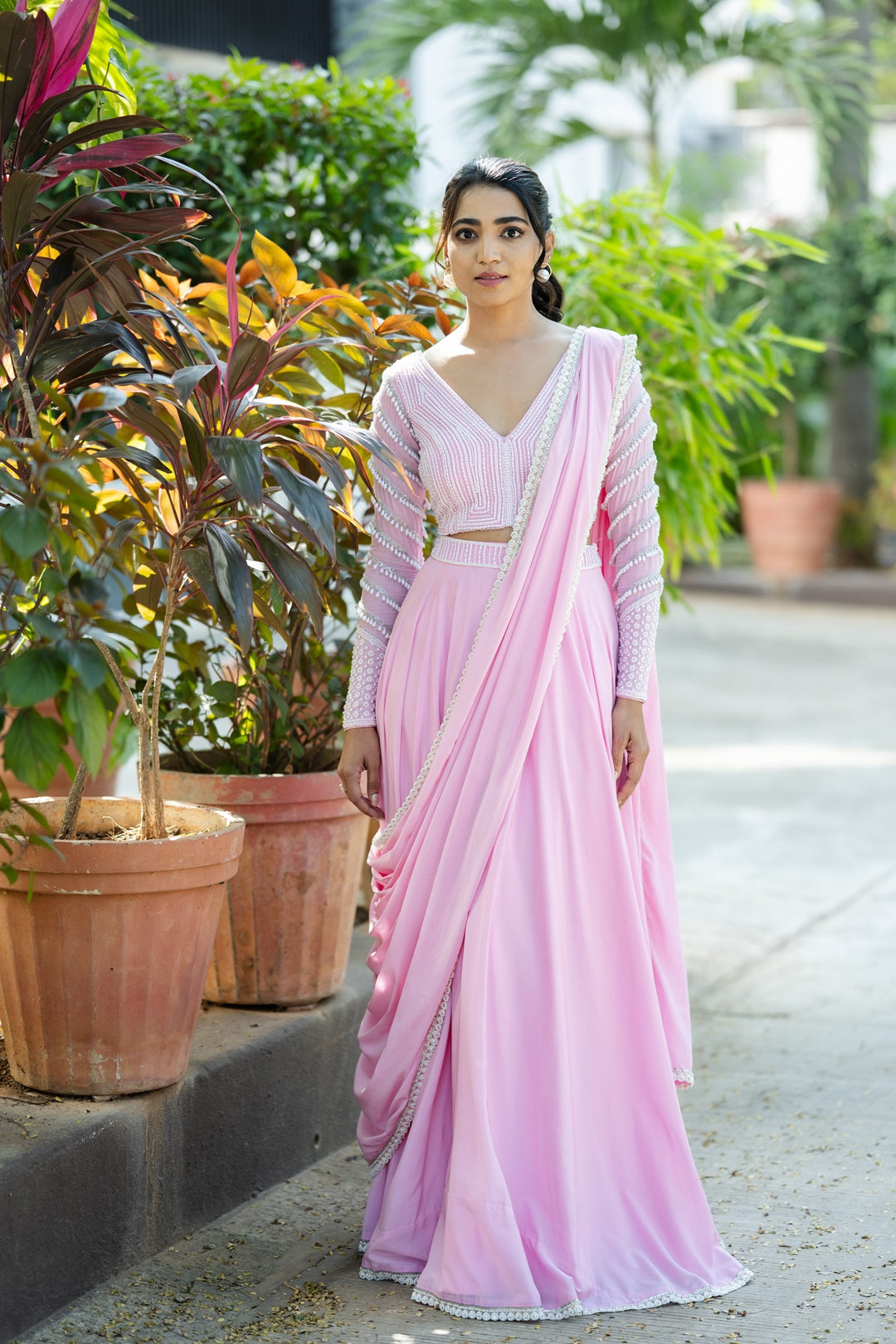 Pink Pearl Embroidery Lehenga