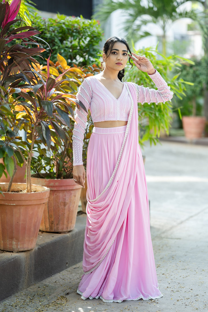 Pink Pearl Embroidery Lehenga