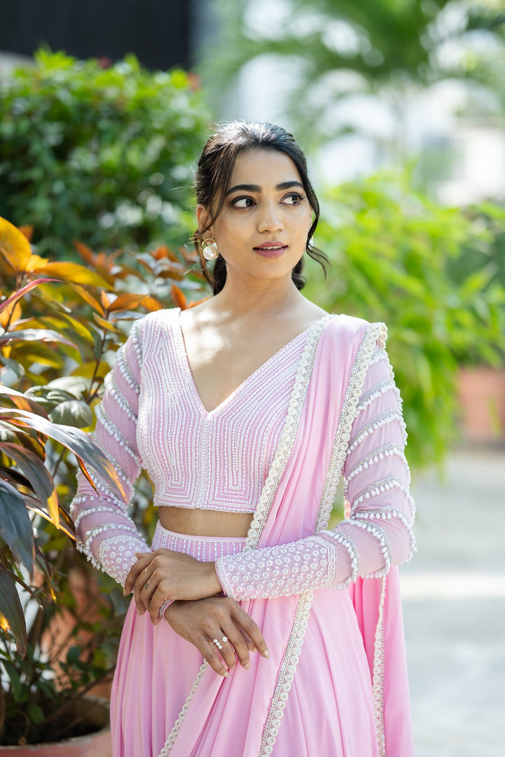 Pink Pearl Embroidery Lehenga