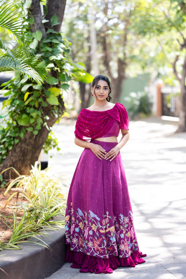 Wine Red Kalamkari Lehenga