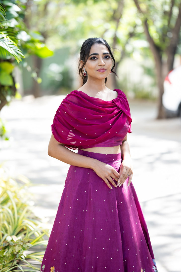 Wine Red Kalamkari Lehenga