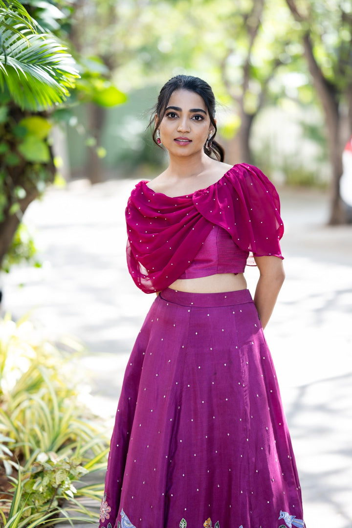 Wine Red Kalamkari Lehenga