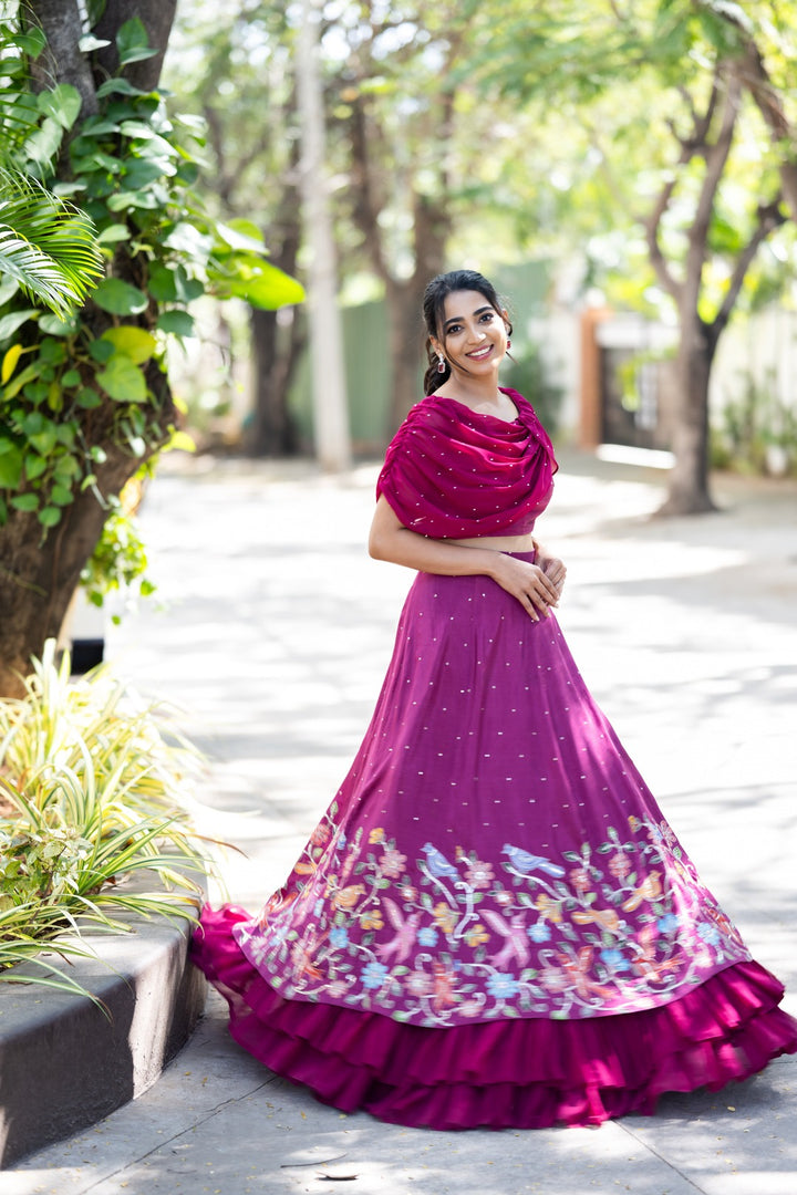 Wine Red Kalamkari Lehenga