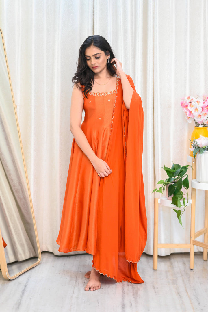 Amber Glow Tissue Anarkali Set