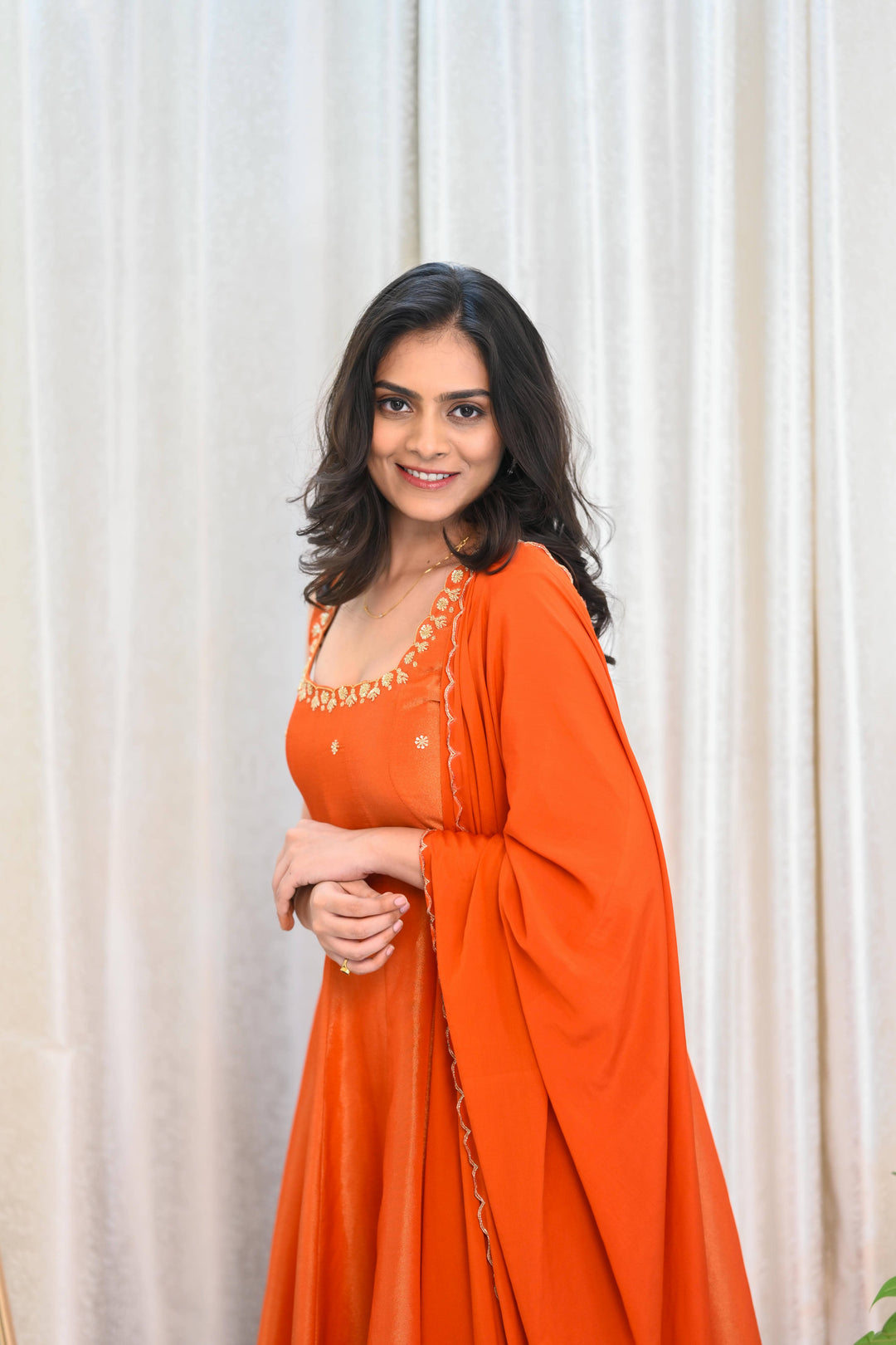 Amber Glow Tissue Anarkali Set