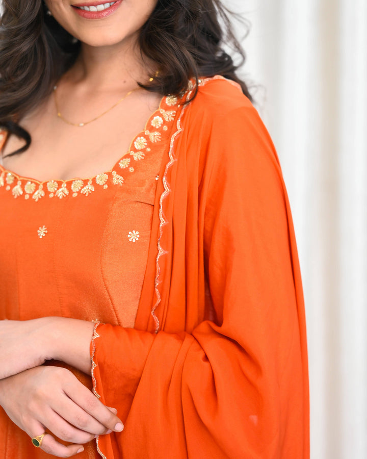 Amber Glow Tissue Anarkali Set