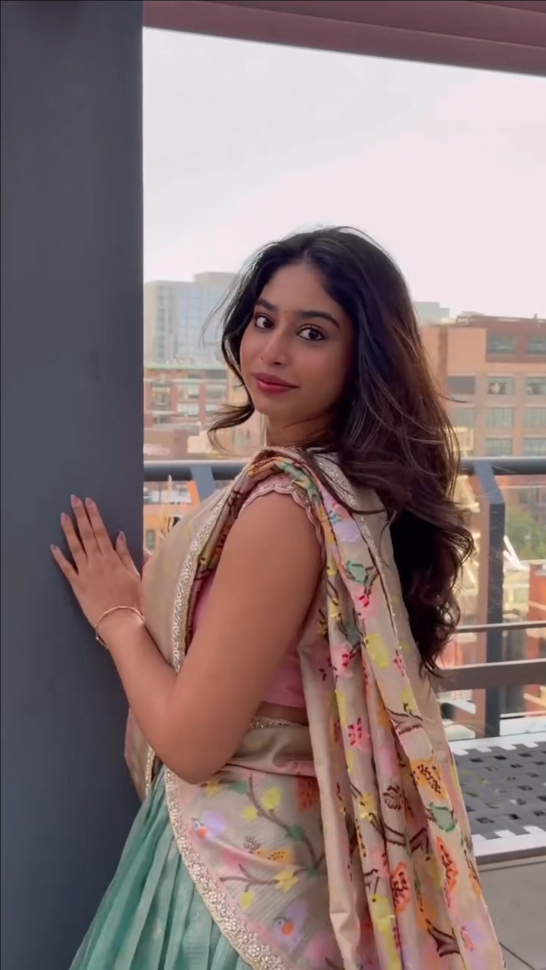 Tissue Zari Kota Lehenga with Mint Green Skirt & Powder Rose Blouse