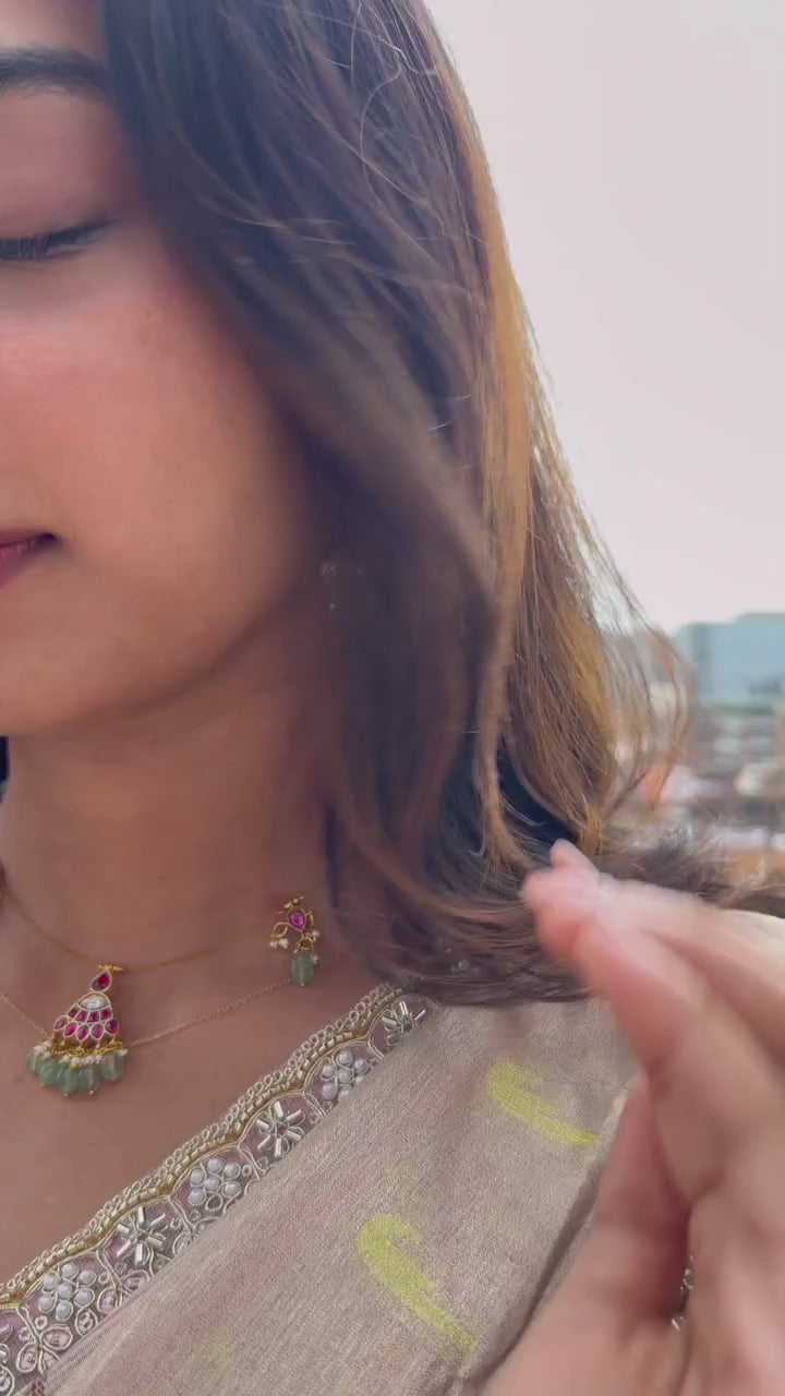 Tissue Zari Kota Lehenga with Mint Green Skirt & Powder Rose Blouse